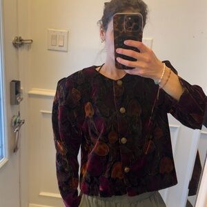 1980s Gold Leaf velvet burgundy blazer